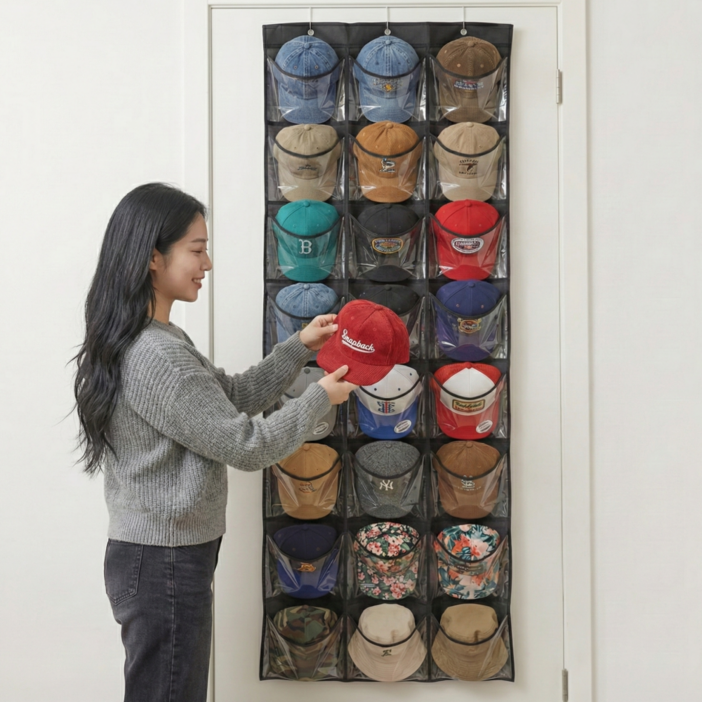 아르벤 공간 활용 다용도 수납 대용량 모자 정리함, 블랙, 1개