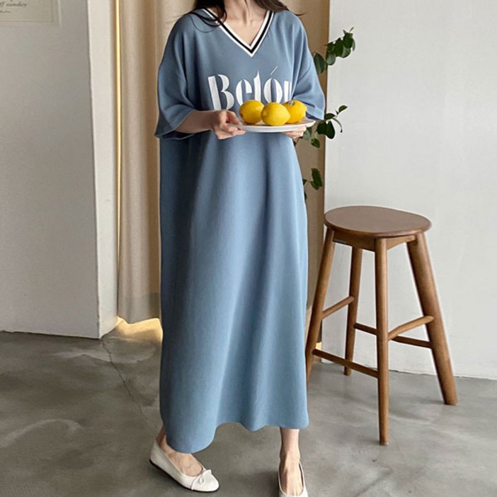 반팔 브이넥원피스 빅사이즈 여성 롱원피스