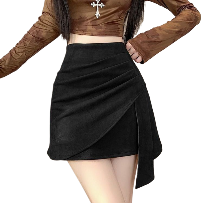 여성용 스웨이드 스커트 가을 겨울 캐주얼 A라인 스커트