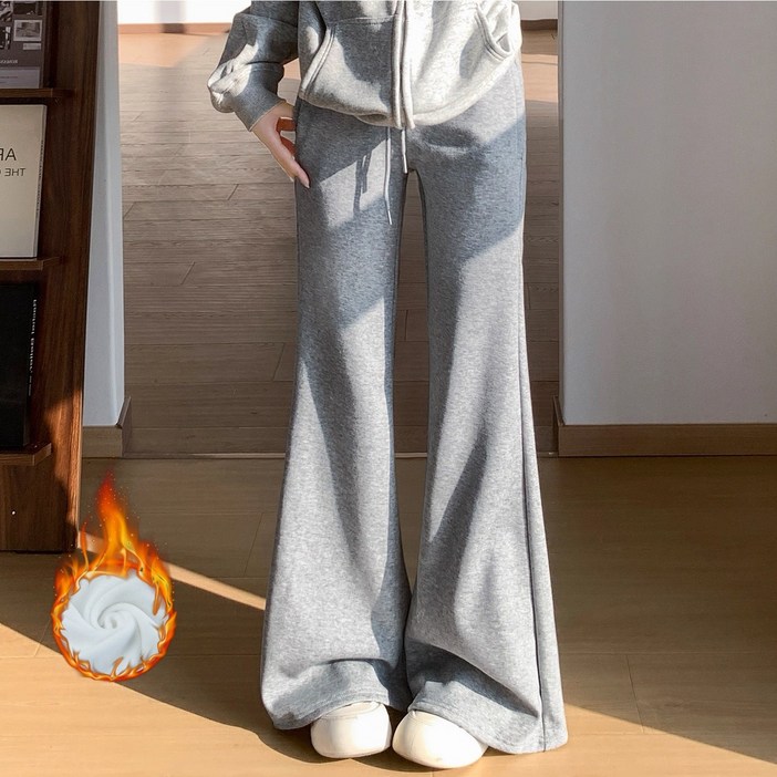 큐엔유 날씬해 보이는 겨울용 여성 기모 세미 부츠컷 트레이닝 팬츠