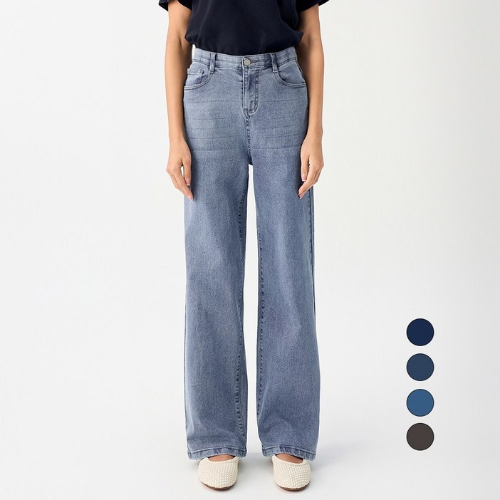 엘블로썸 여성 [숏,기본,롱] 스판 와이드 허리편한 히든밴드 청바지