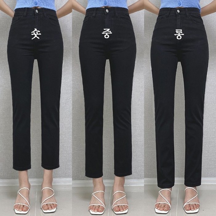제이엠스타일 원단굿숏,기본,롱 S2XL 여름 여성 스판 블랙 청바지 데님팬츠 여자 검정 일자바지 밴딩 빅사이즈 키작녀 키큰녀 봄 가을