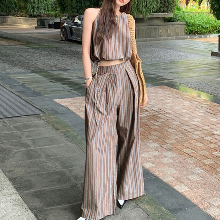 대박난박양 스트라이프 팬츠 투피스