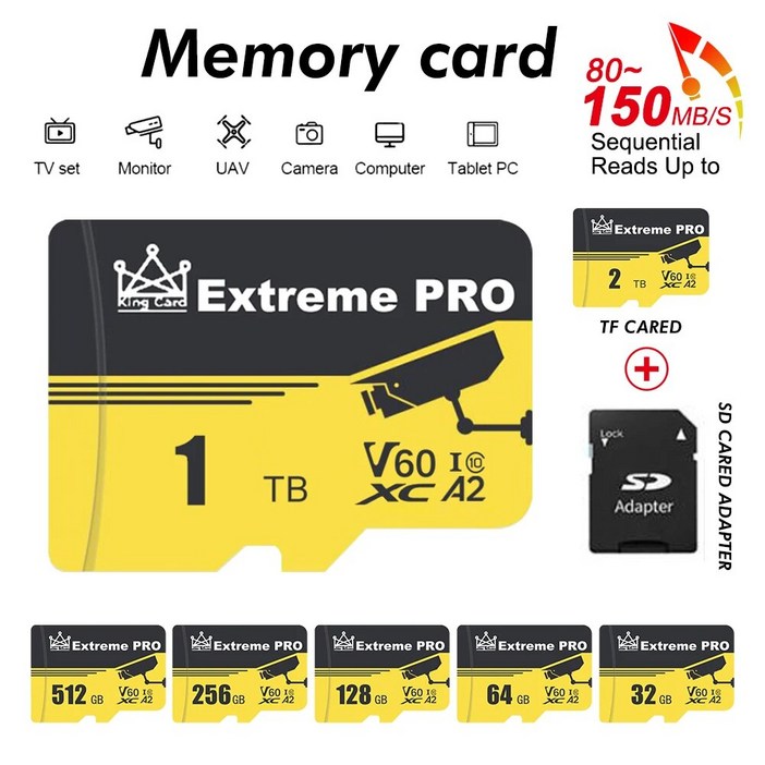 샤오미 호환 SSd용 UHSI 메모리 카드 2TB 마이크로SDXCc V60 U1 풀 HD A2 64G 128G 256G 512G 미니 SD Camare Phone Mutua용