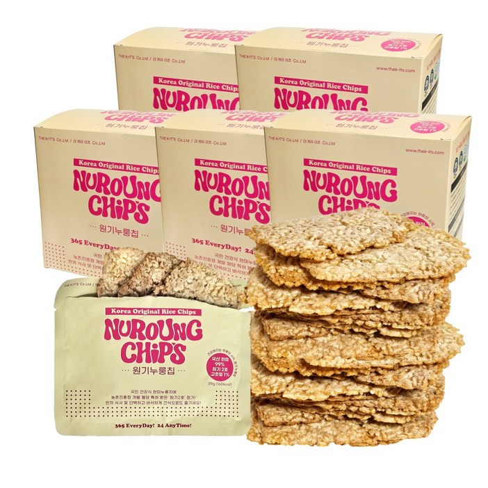 순수 현미 저당 포켓 누룽지 칩 과자 간식 디저트 식사대용, 5개, 280g