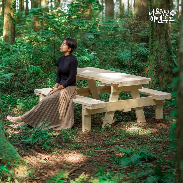 올리브가구 일체형 야외원목테이블 카페테이블 야외평상 바베큐그릴 파라솔 별도 야외테이블세트