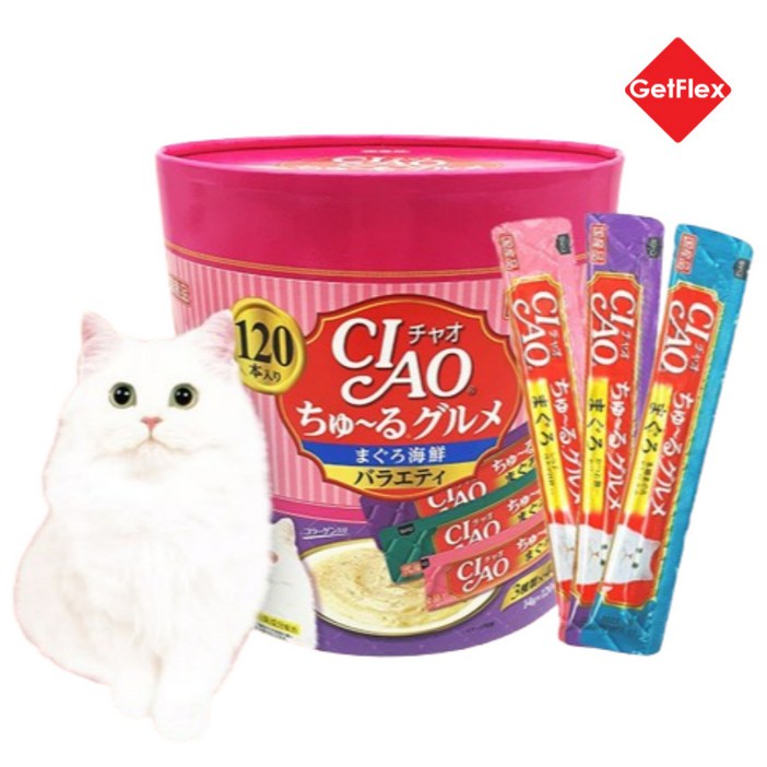 [겟플렉스]이나바 챠오츄르 구루메 버라이어티 120p 대용량 고양이간식