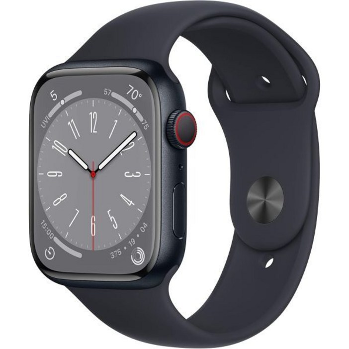 Apple Watch 시리즈 8 GPS 셀룰러 45mm  미드나잇 스포츠 밴드가 있는 알루미늄 케이스 ML갱신
