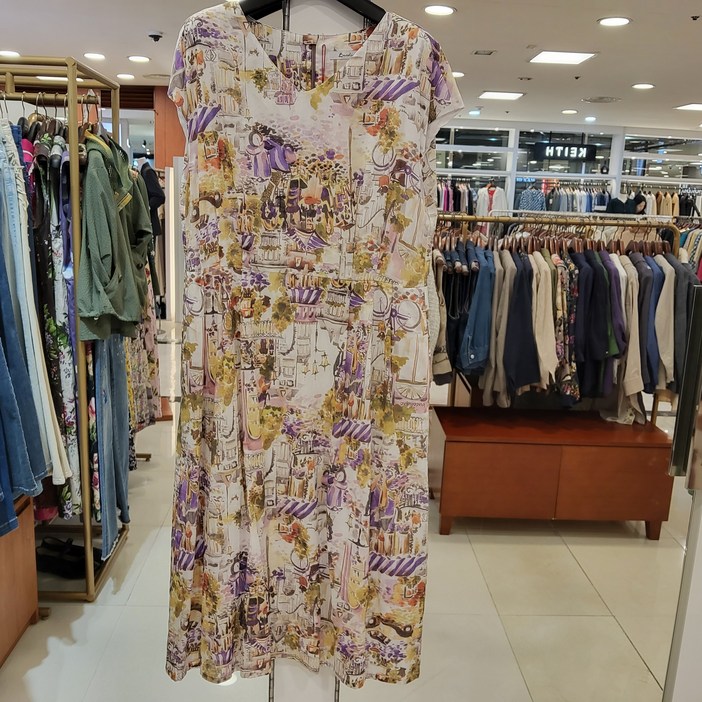 비꼴리끄 B242WO1110  코튼 프린트 브이넥 원피스