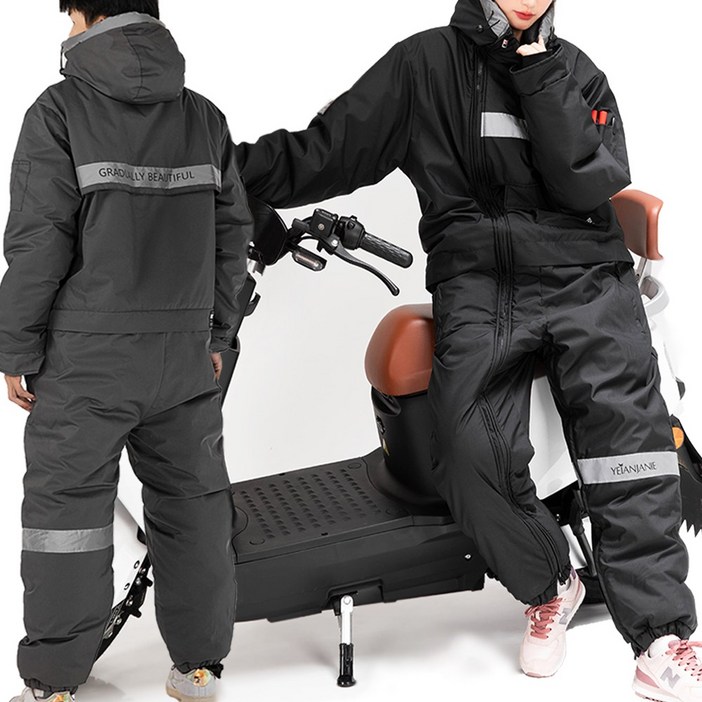 DODO FX 겨울 오토바이 방한복 라이딩 일체형 우주복 빅사이즈 스즈끼복 배달 방한복, 블랙