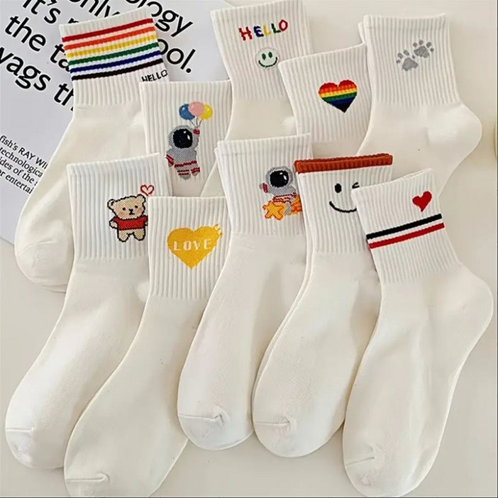 아스터 여성용 패션 귀여운 중목 양말 10종 세트