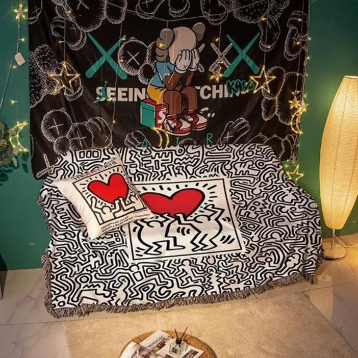 소파 팔걸이 타올 키스 낙서 만화 그림 커버 방수 담요 침대보 침대 및 던지기