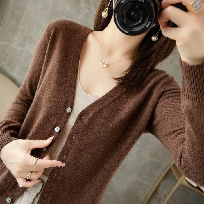 인투조이 여성용 브이넥 긴팔 스웨터 니트 가디건 봄 가을