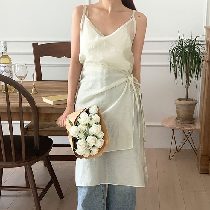 [레이어드set/모델추천]  나시 레이어드 오간자 뷔스티에 롱 원피스 브러쉬 랩 스커트 여름코디 랩스커트 키작녀원피스