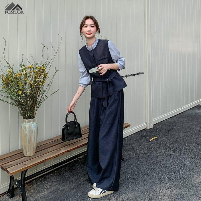 POMTOR 여성 캐주얼 정장 오버핏  세트 하객룩 스리피스