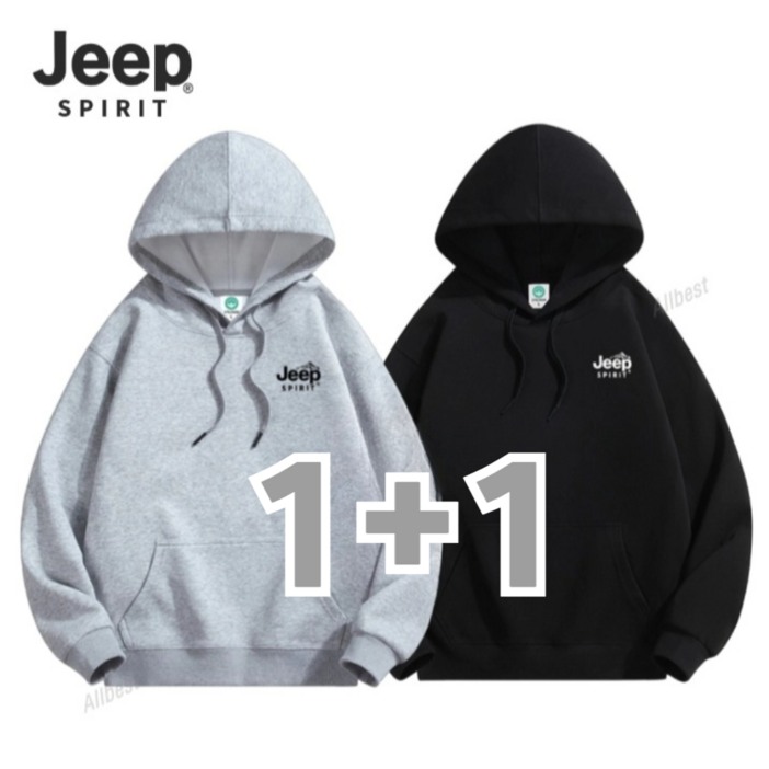 JEEP SPIRIT 지프 남자 여자 후드티 면 100 오버핏 후드 티셔츠 무지 가을 봄 2장 세트