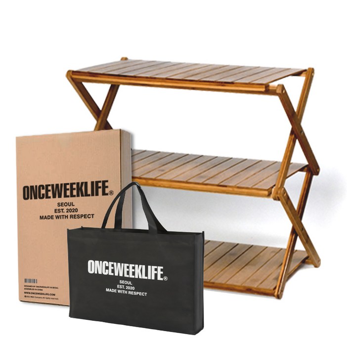 원스위크라이프 접이식 우드 캠핑 선반 + 가방 세트, 단일색상, 3단, 1개