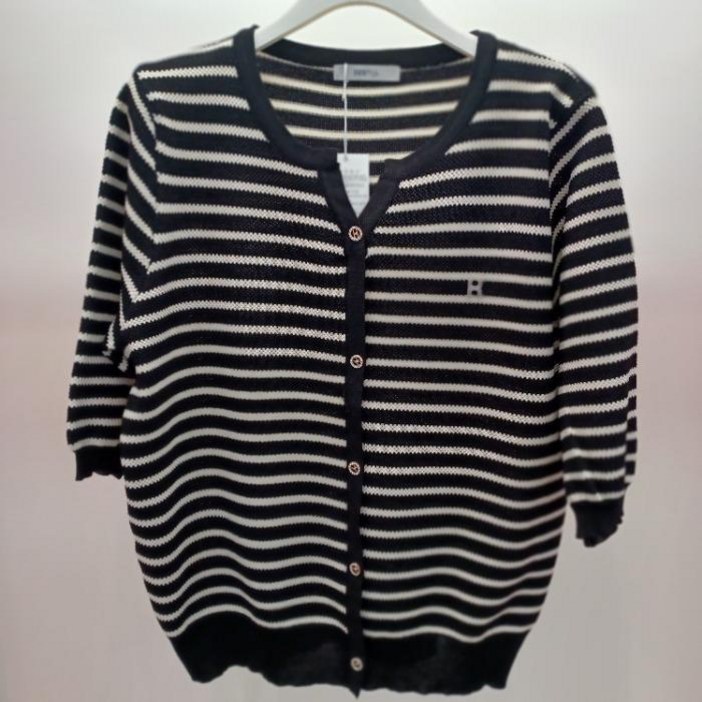 라티움 Destijl 라운드 브이넥 5부반팔 단가라 스트라이프 기본 벌집 니트티 D2523sw30B 33894109 2080178