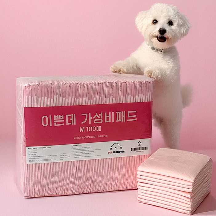 예쁜데가성비배변패드 M 강아지 배변유도제 함유 배변패드 100매, 펫뚜비두바
