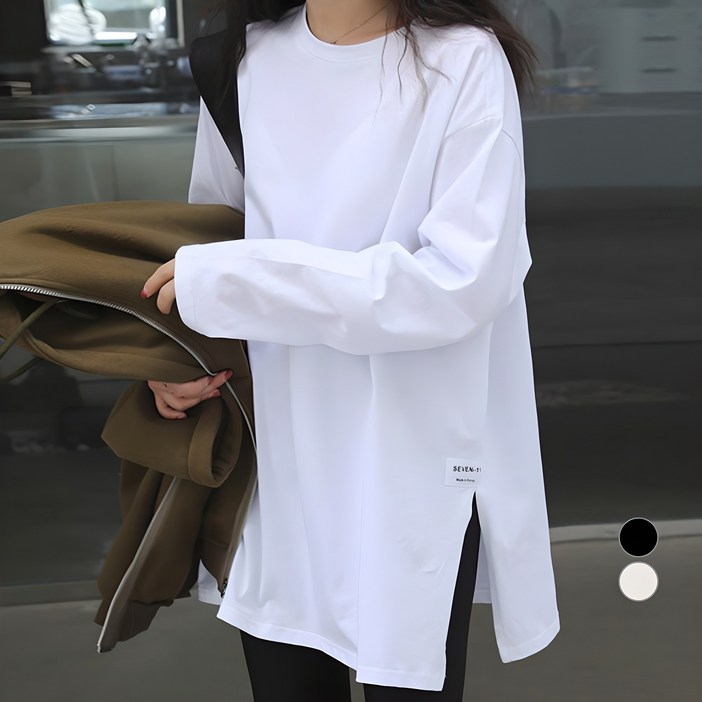 엘쏘 여성용 통기성 루즈핏 사이드 절개 긴팔 티셔츠