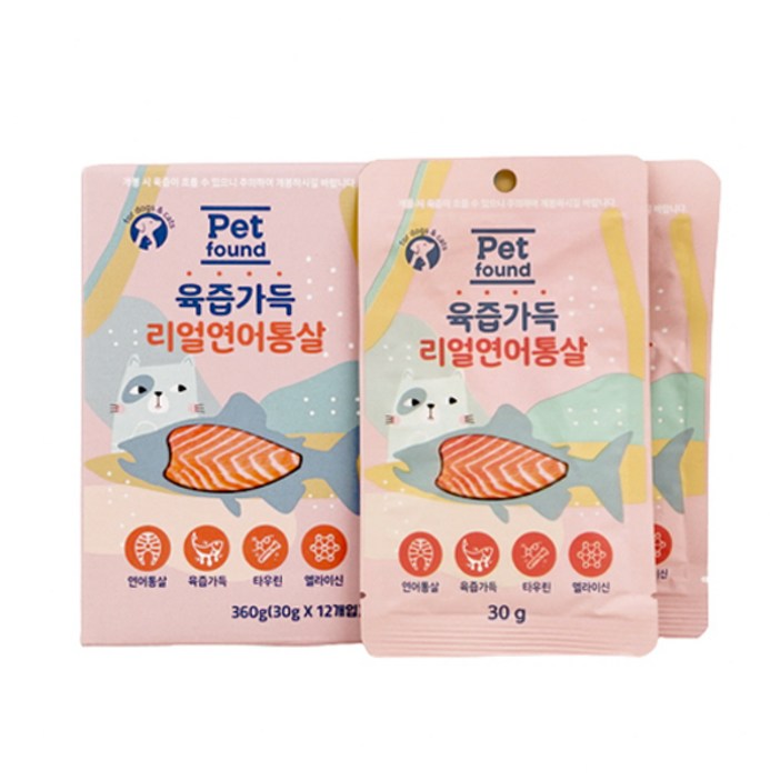 펫파운드 습식 영양 고양이 강아지 간식 육즙가득 리얼 연어 통살 30gx12p, 단품, 30g