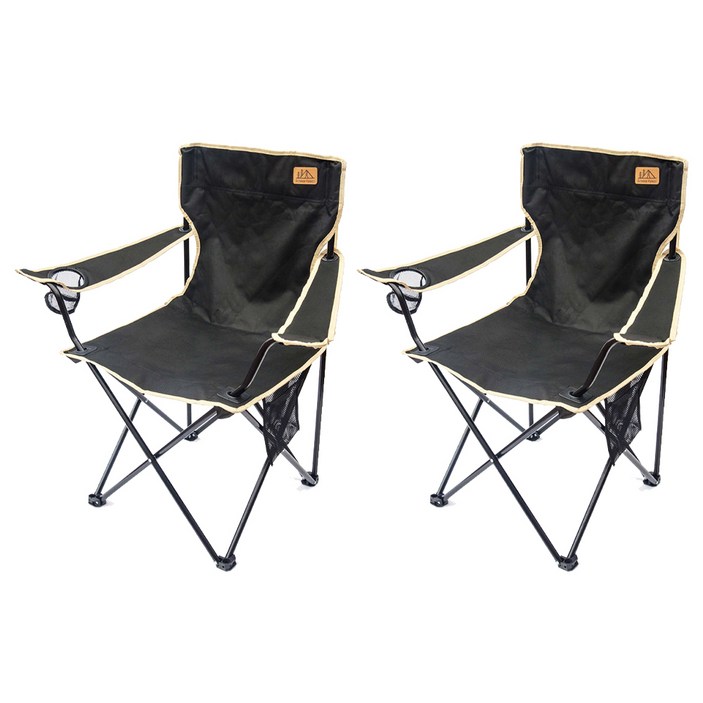 캠핑세트 [쿠팡수입] 아웃도어 포레스트 디럭스 캠핑 의자 세트, 블랙, 2개