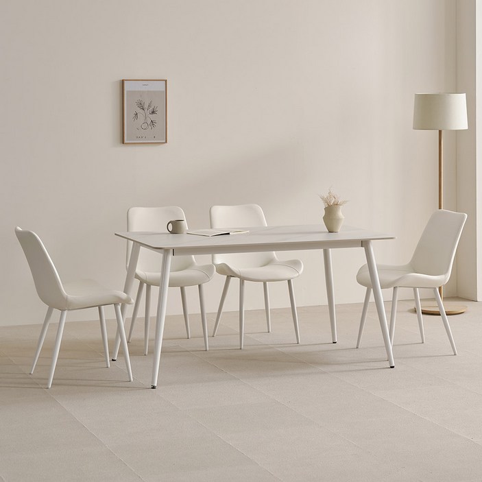 라로퍼니처 비비드 1400 포세린 통 세라믹 식탁 테이블  의자 4p 세트 4인용 방문설치, 화이트테이블, 화이트의자, 일반 1  벤치 1