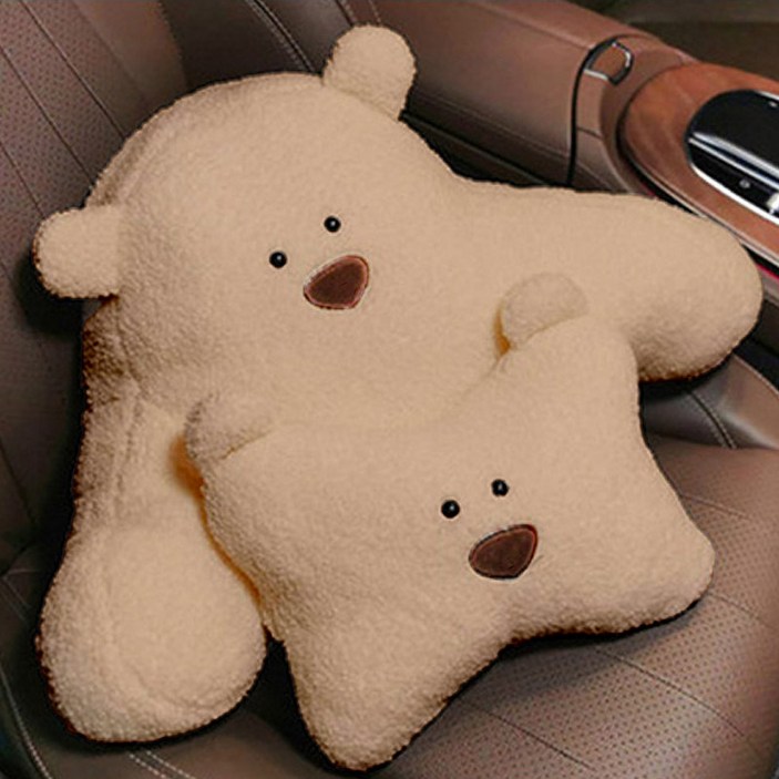 앤티스 차량용 백곰 목쿠션  허리쿠션 세트