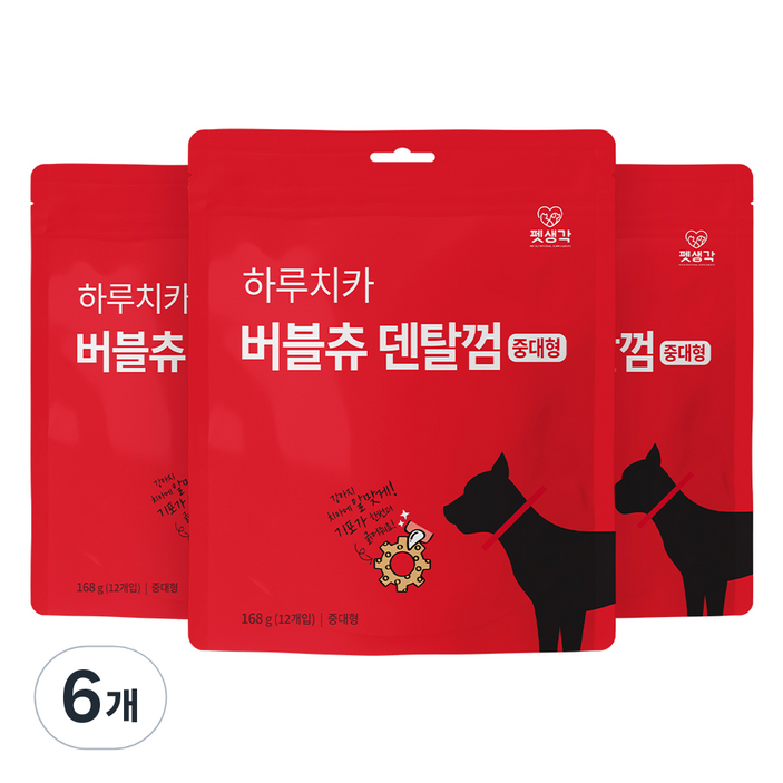 펫생각 강아지 하루치카 버블츄 덴탈껌 중대형 12p, 6개, 168g