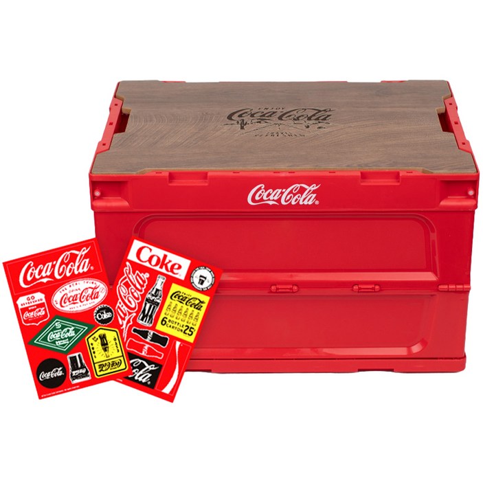 우드쉘프 로이체 캠핑용 코카콜라 폴딩 테이블 박스 50L + 데코스티커 세트, 레드, 1세트