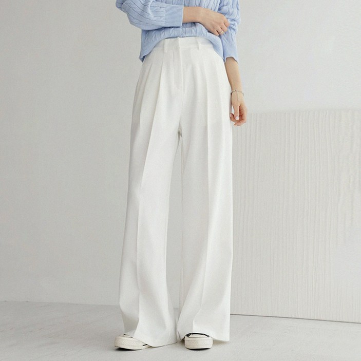 앤드스타일 여성용 숏기본롱 기장 맞춤 4탄 모던 핀턱 와이드 슬랙스 264381