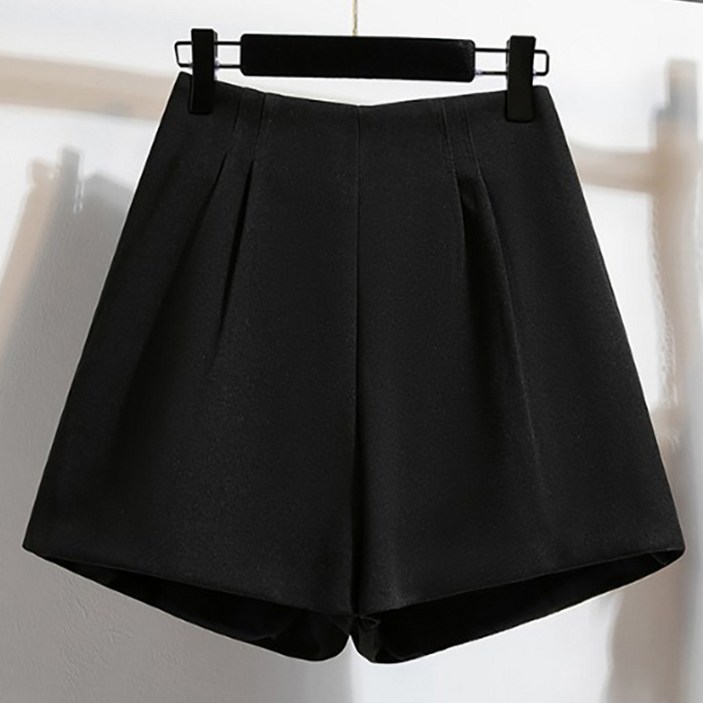 페이릿 여성용 소프트 터치 핀턱 뒷지퍼 모직 반바지