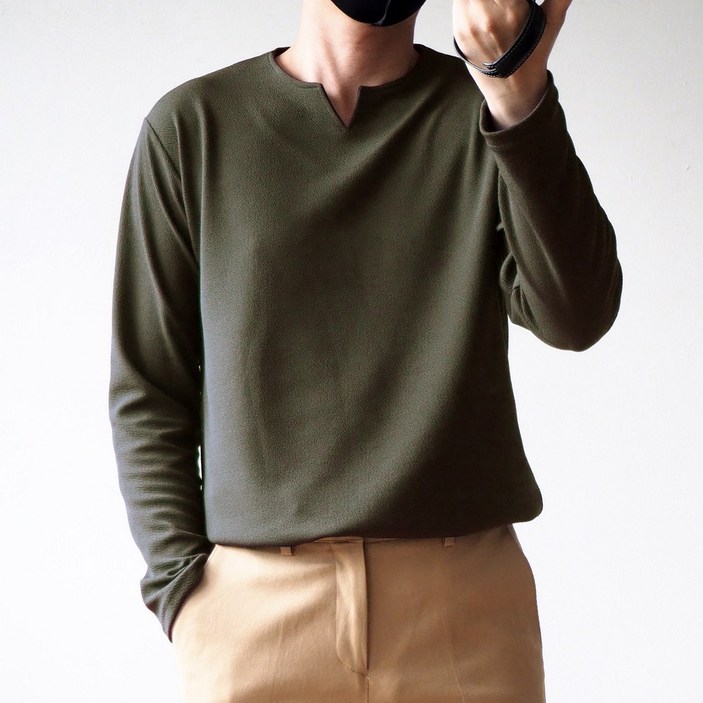 엘엑스티 남성용 링클프리 엠보 브이 슬릿넥 티셔츠