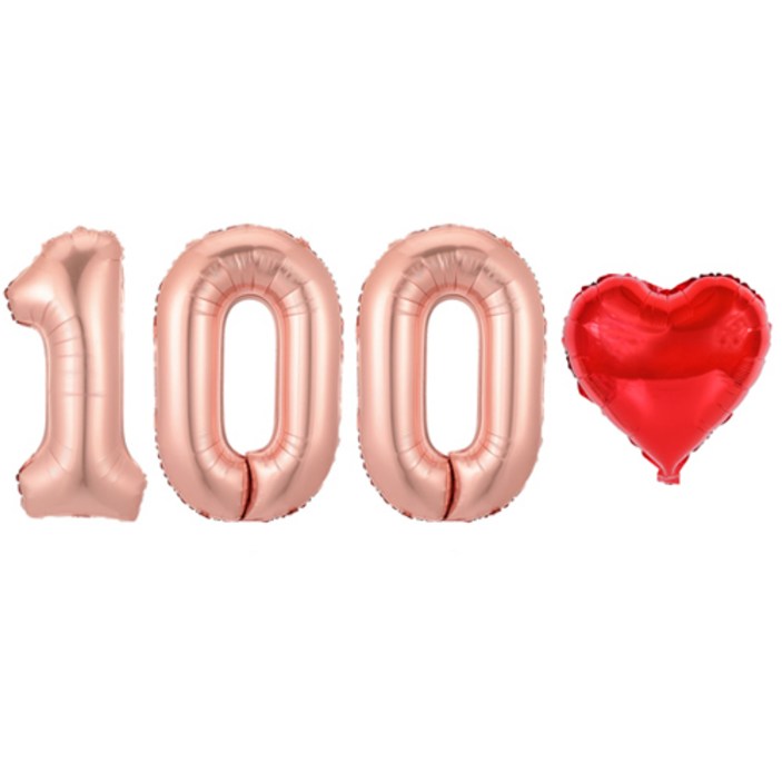 파티쇼 100일 기념일 로즈골드 대 + 하트풍선 레드 세트