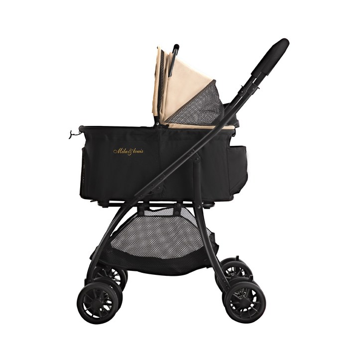 MILA&LOUIS 접이식 분리식 반려동물 유모차 강아지 유모차 고양이유모차 개모차 일체형 뉴바론 개모차 원터치 퀵폴딩 개모차, 베이지, 1개