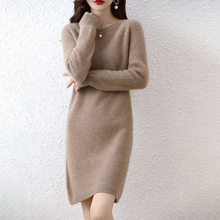 ORZQU 가을 여성 루즈핏 라운드 롱스커트 캐주얼 미디 니트 스커트