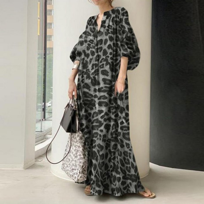 퀸앤조이 여왕 레오파드 셔츠 롱롱 원피스
