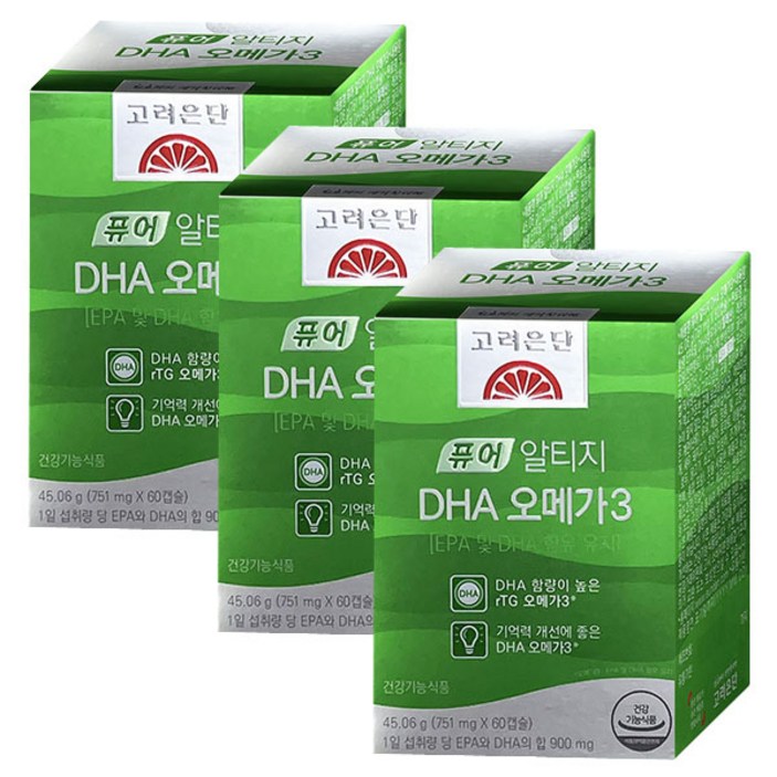 고려은단 퓨어 알티지 DHA 오메가3 식물성캡슐, 60정, 3개