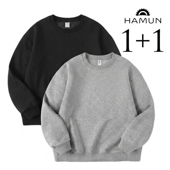 [1 + 1] 하믄 남자 오버핏 긴팔 맨투맨 티셔츠 세트