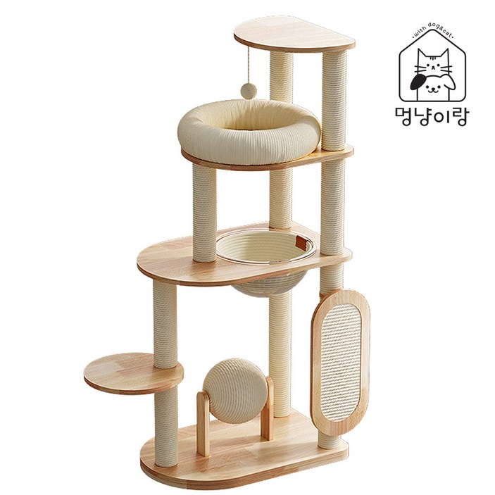 멍냥이랑 우드 트위스트 대형 원목 캣타워, 1개, 단일색상