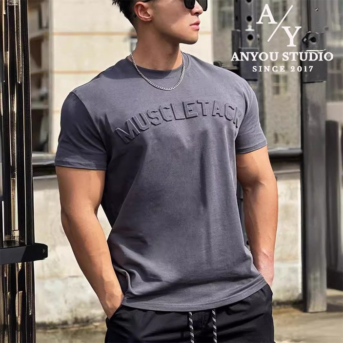 ANYOU 남자 여름 머슬핏 반팔티 시원한 오버핏 헬스 티셔츠