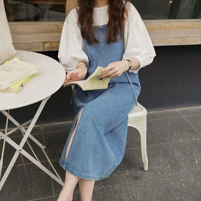 Chephie 여성용 여름 신상 데님 멜빵 원피스 스트랩 원피스