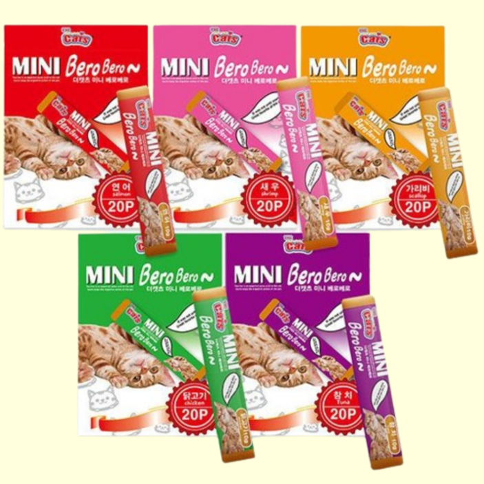 더캣츠 미니베로베로 혼합콤보 5가지맛 20P , 100개 대용량 고양이간식