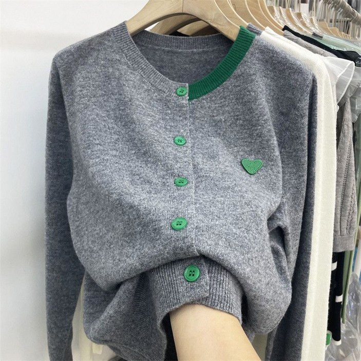 Wa365 여성 하트자수 니트 가디건 배색 가을 겨울 데일리 F03