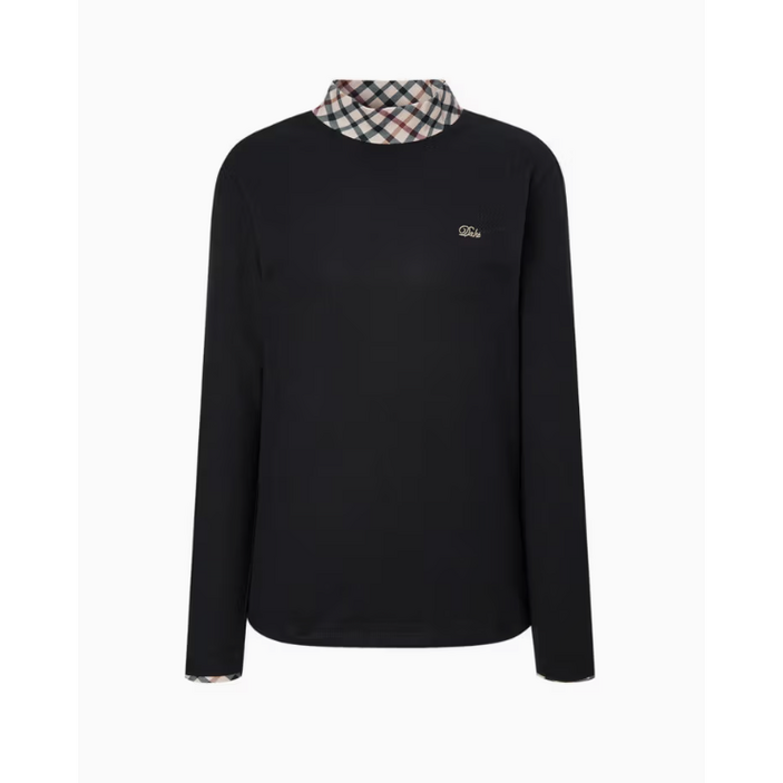 [정품 인기상품] 닥스 영문 로고 체크 넥라인 포인트 여성 하이넥 긴팔 티셔츠