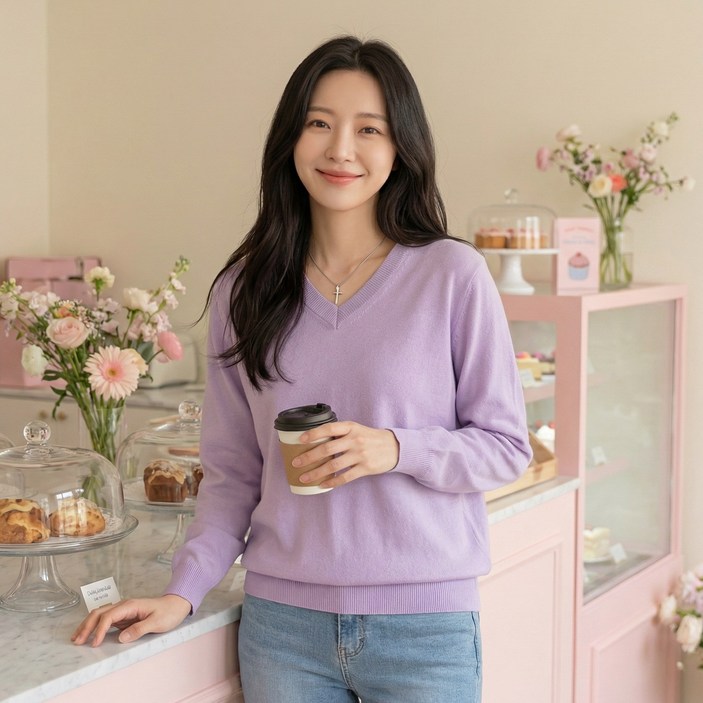 상상그이상 여성용 촉감왕 기본 브이넥 캐시미어 니트