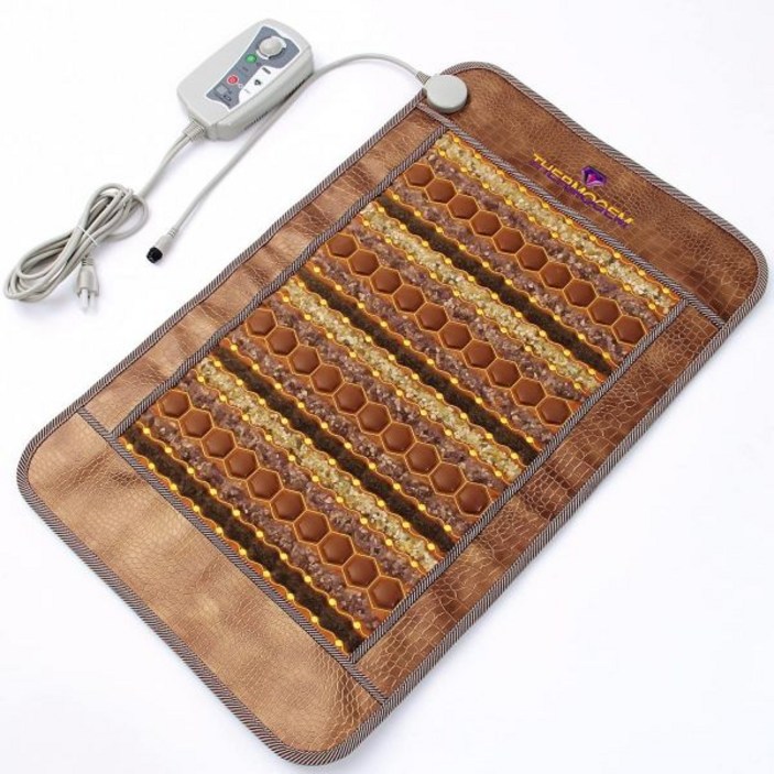 MediCrystal 지압 방석 공기방석 운동 써모젬 적외선 열 자수정 투르말린 제이드 패드 중형 32L x 20W 얇고 유연 조절 가능한 가열 86 158F30 70C 결정