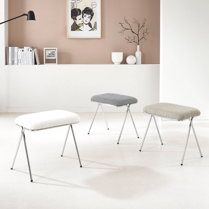 리빙위즈 플리시 보조 스툴 의자, 화이트, 1개