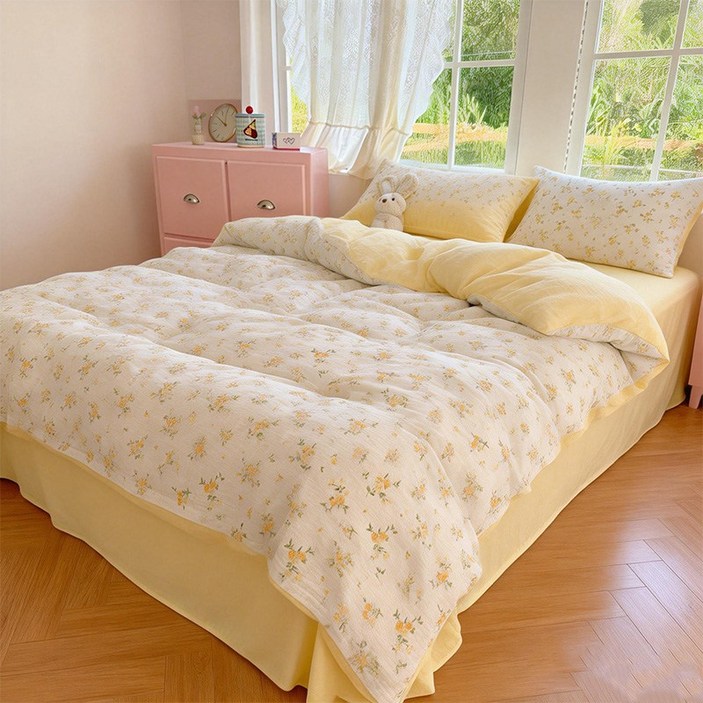 KDNC 이불커버 부드러운 사계절용 단품, 노란색