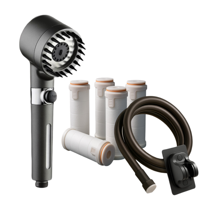 올팜 두피 마사지 샤워기 세트 3단모드 온오프 1년치 필터 포함, 1개, 블랙